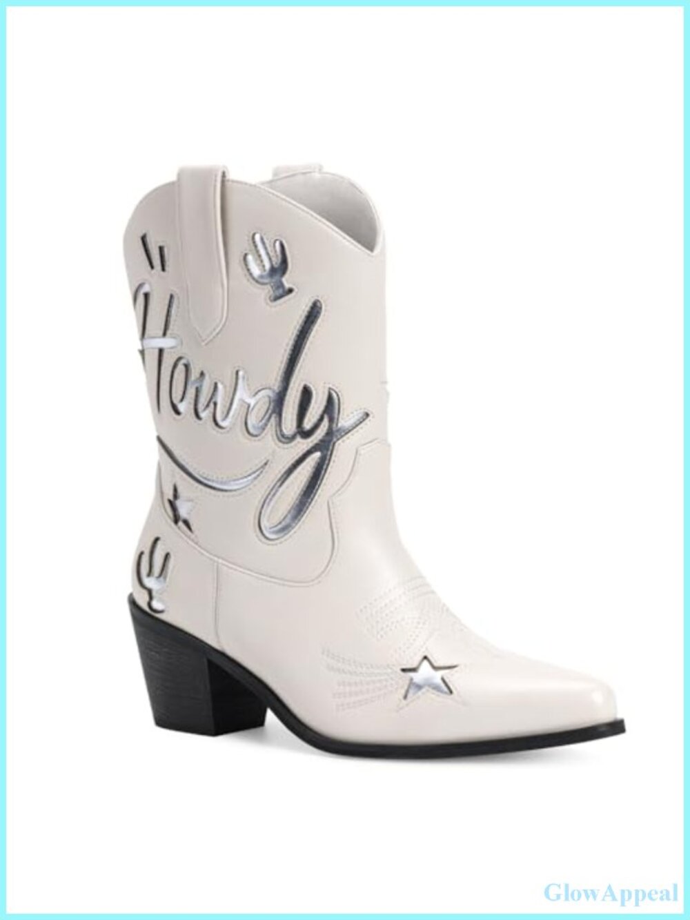 Faux Leather Ankle Cowboy Boots Pointed Toe Chunky Heel Pull On Western Booties